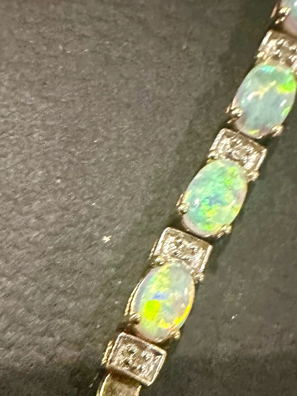 10K Solid Gold Diamond Tennis Bracelet w Natural Opal Solid 10K gold bracelet - Picture 5 of 10